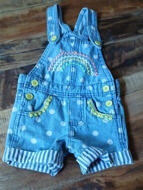 Polka Dot Denim Rainbow Short Overalls sz 12 months